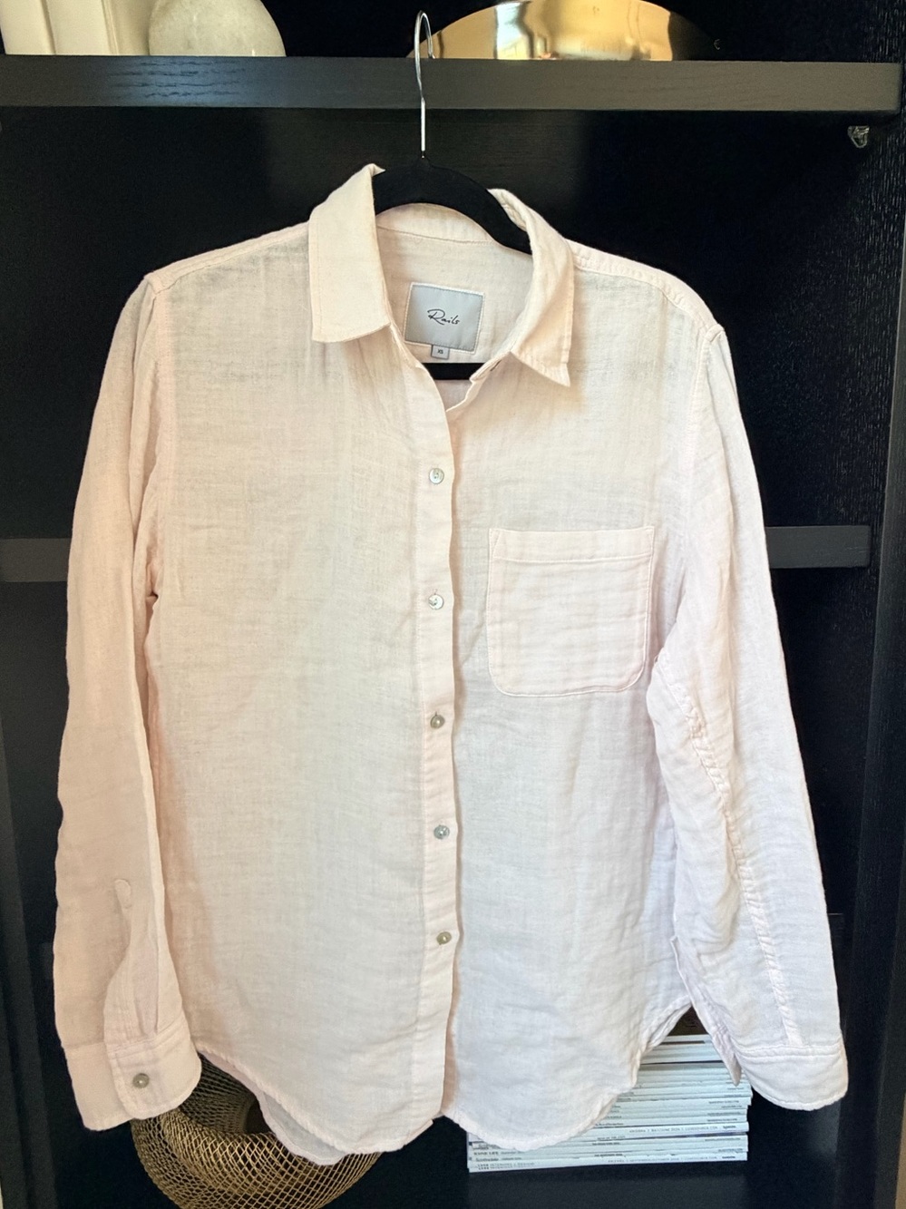 Rails Pale Pink Linen Button Up Shirt Size XS